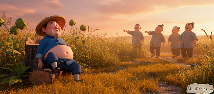 Иллюстрация к сказке Ждать зайца у пня